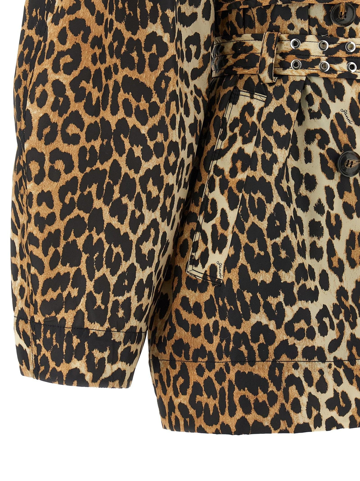 Ganni Women 'Leopard Duchesse Nylon Short' Trench Coat GANNI