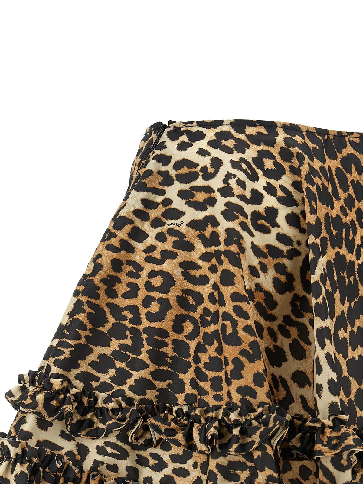 Ganni Women 'Leopard Duchesse Nylon Mini Frill' Skirt GANNI