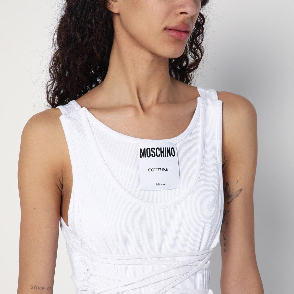 Moschino White Tank Top In Cotton With Laces Women Women MOSCHINO