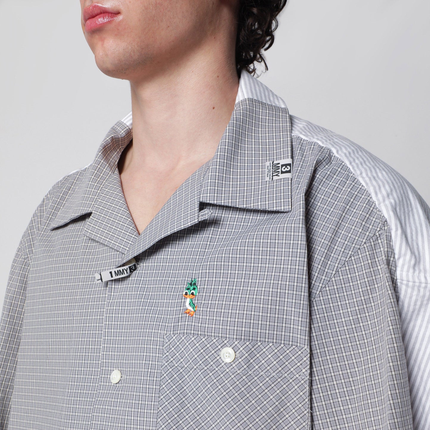 Maison Mihara Yasuhiro Grey Checked Cotton Layered Shirt Men MAISON MIHARA YASUHIRO