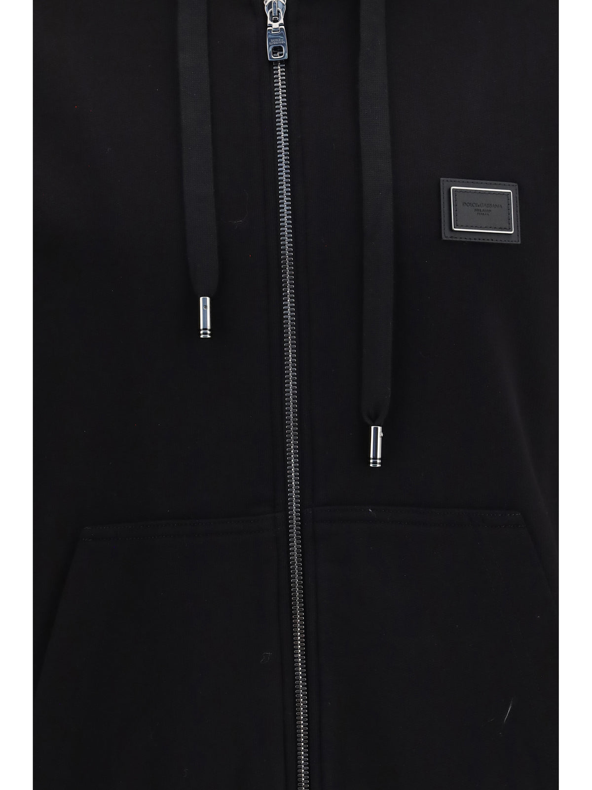 Dolce & Gabbana Men Cotton Hooded Sweatshirt With Dg Plaque