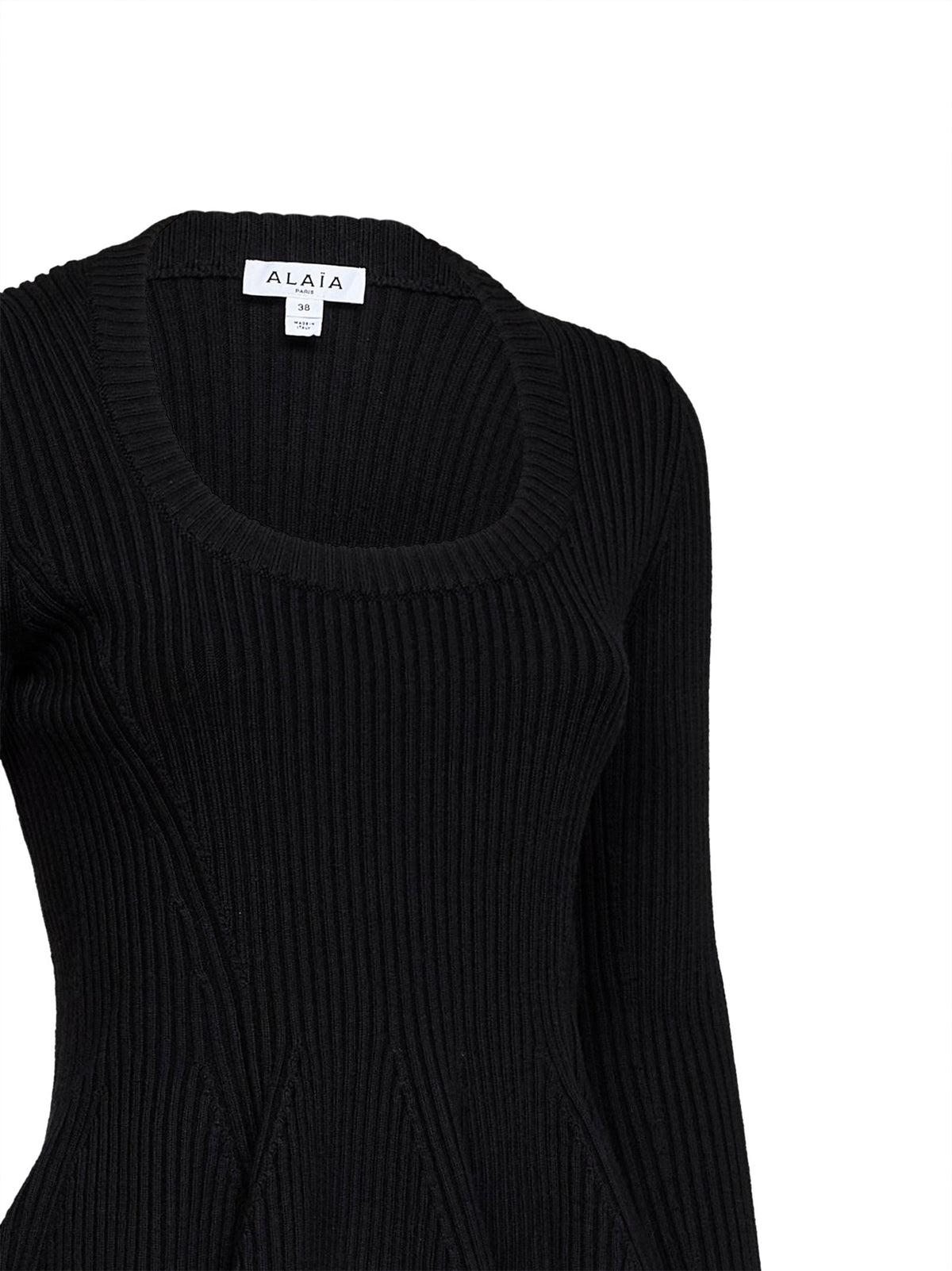 Alaïa Women Black Ribbed Wool-Blend Knit Peplum Top ALAIA