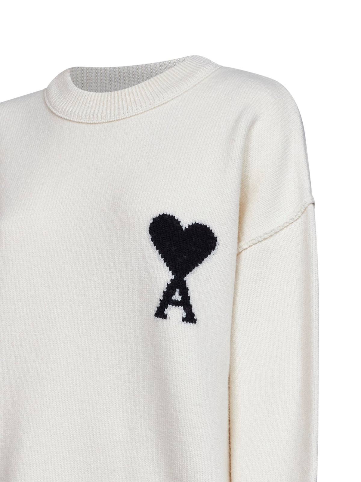 Ami Paris Women Ecru Felted Merino Wool Ami De Cœur Crewneck Sweater AMI PARIS