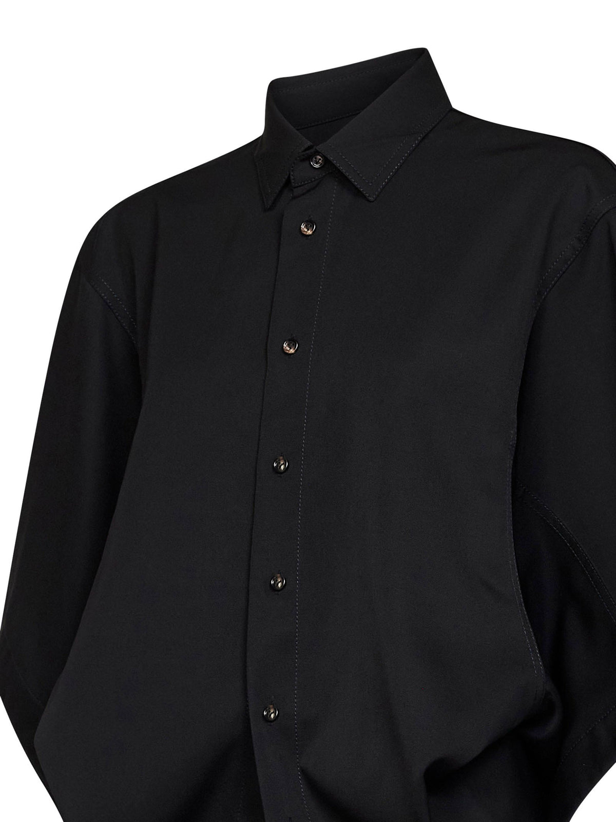Bottega Veneta Women Black Lightweight Wool Twill Draped Shirt BOTTEGA VENETA