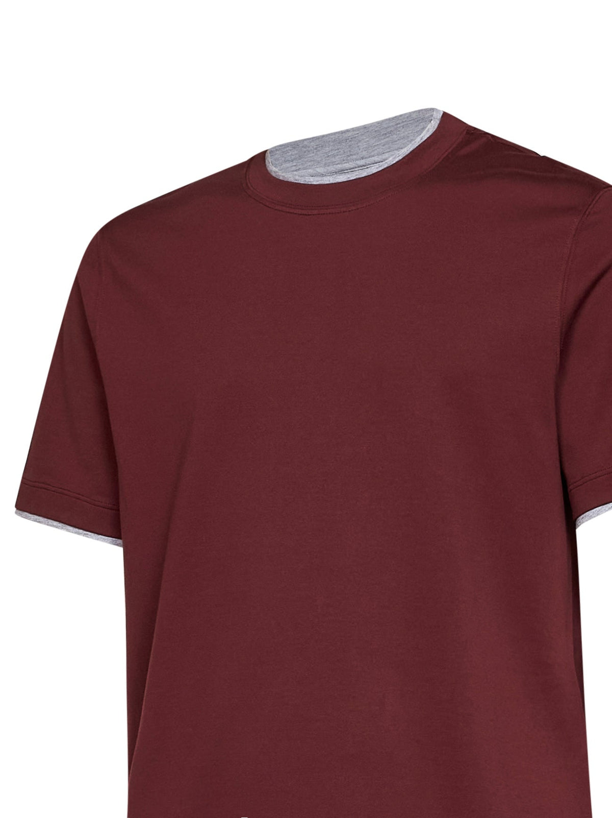 Brunello Cucinelli Men Lava Red Cotton Faux Layering T-Shirt BRUNELLO CUCINELLI