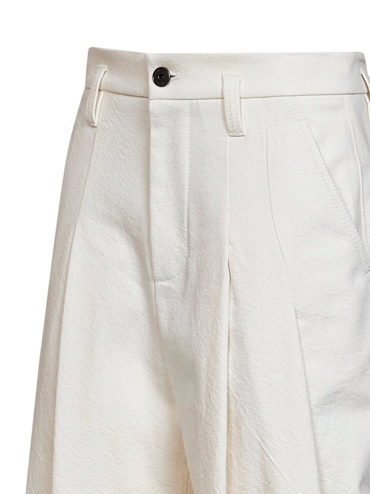 Brunello Cucinelli Women Ivory Wrinkled Wool And Dyed Denim Baggy Trousers BRUNELLO CUCINELLI