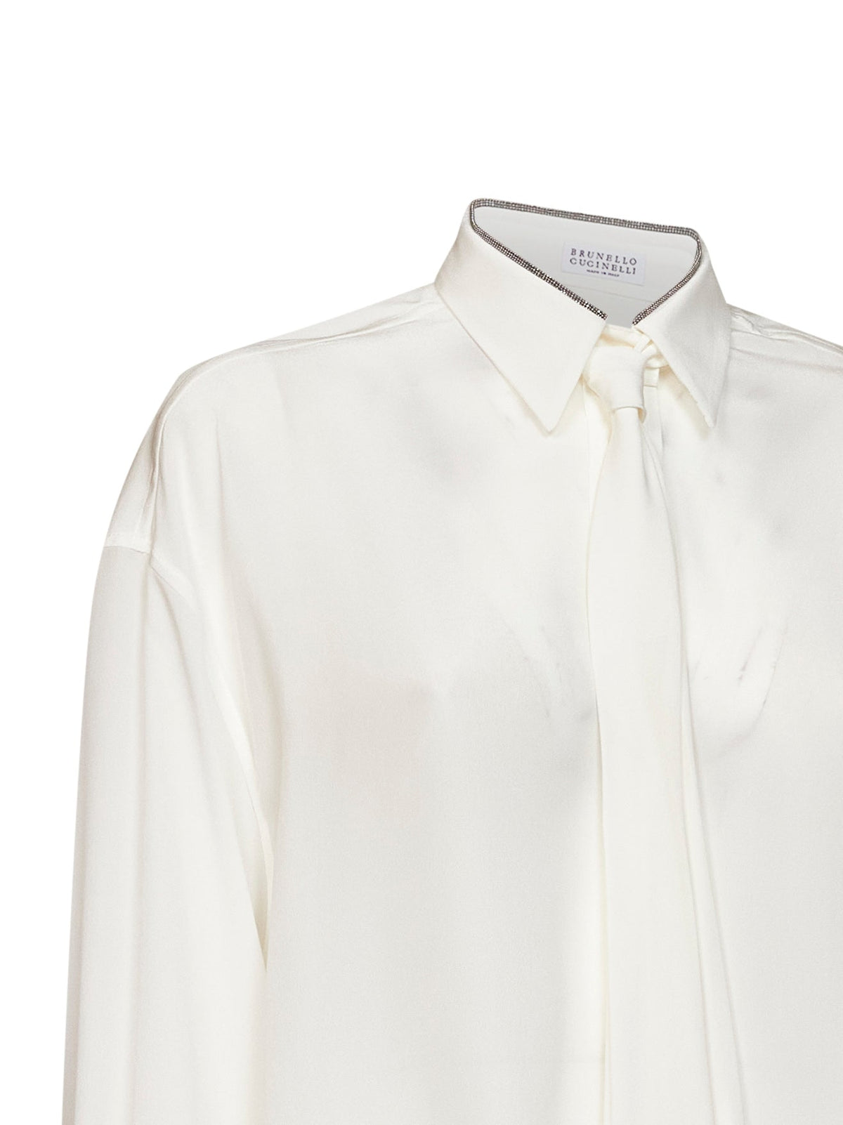 Brunello Cucinelli Women Natural Crêpe De Chine Shirt With Tie And Shiny Collar BRUNELLO CUCINELLI