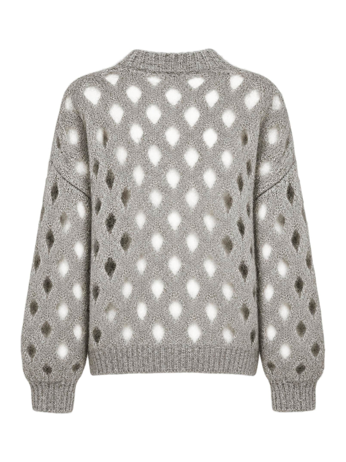Brunello Cucinelli Women Grey Open-Knit Mohair-Blend Crewneck Sweater BRUNELLO CUCINELLI
