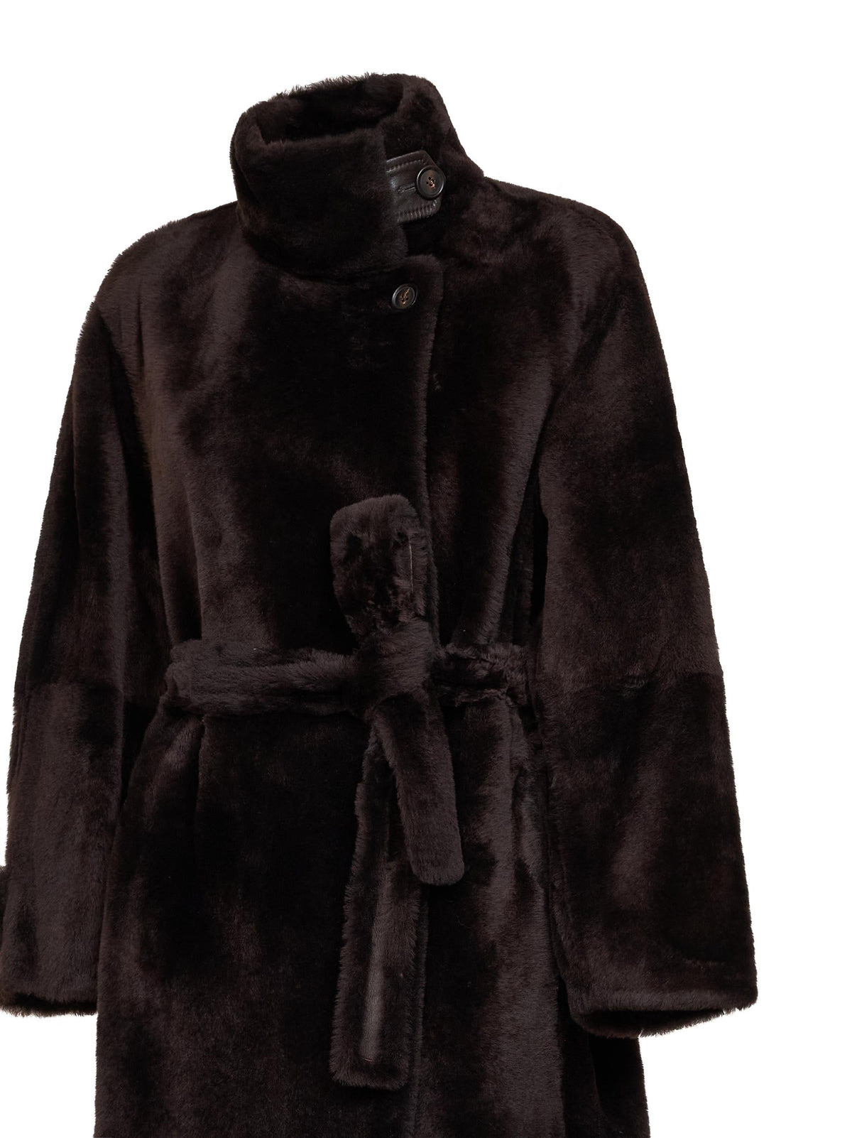 Brunello Cucinelli Women Dark Brown Shearling Belted Coat BRUNELLO CUCINELLI