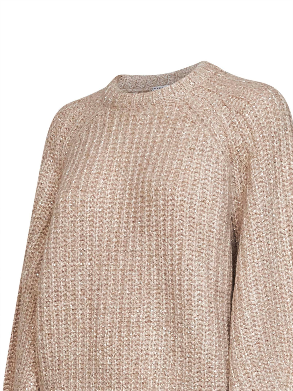 Brunello Cucinelli Women Beige Sequin-Embellished Cashmere-Blend Knit Crewneck Sweater BRUNELLO CUCINELLI