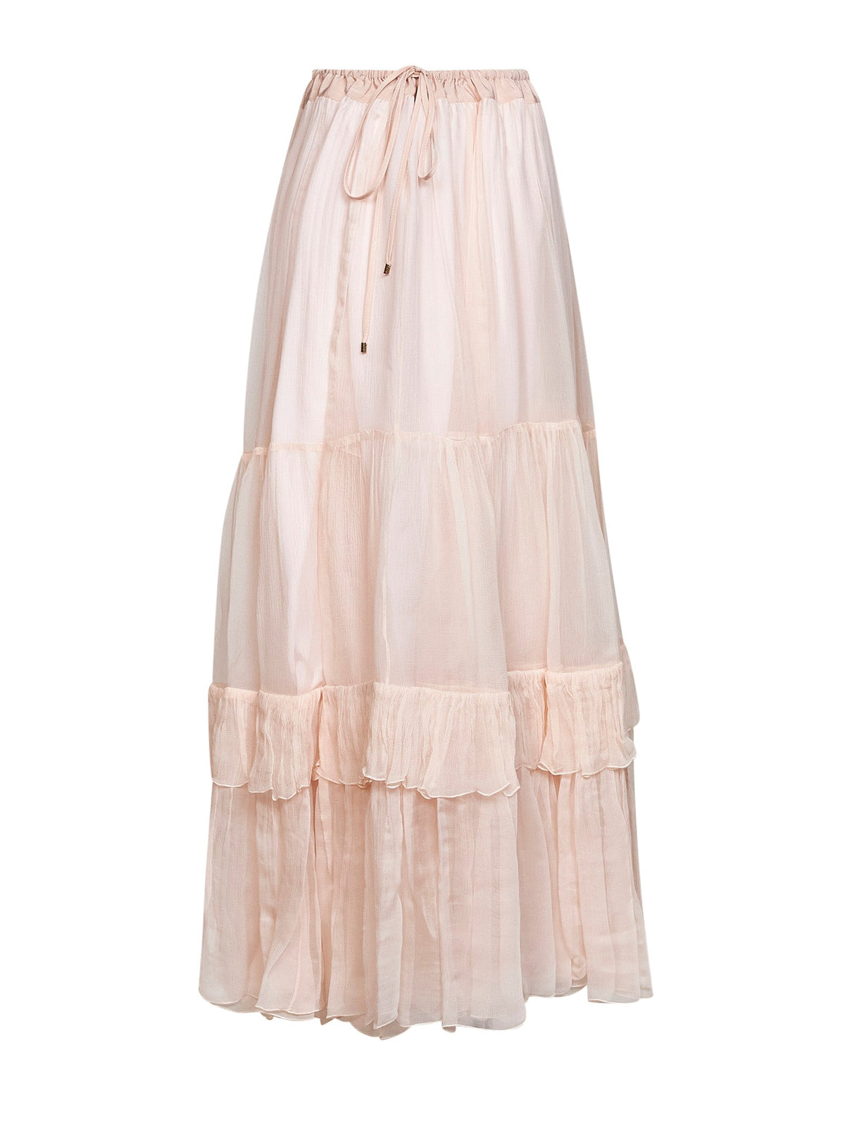 Chloé Women Powder Pink Silk Muslin Ruffled Maxi Skirt CHLOE