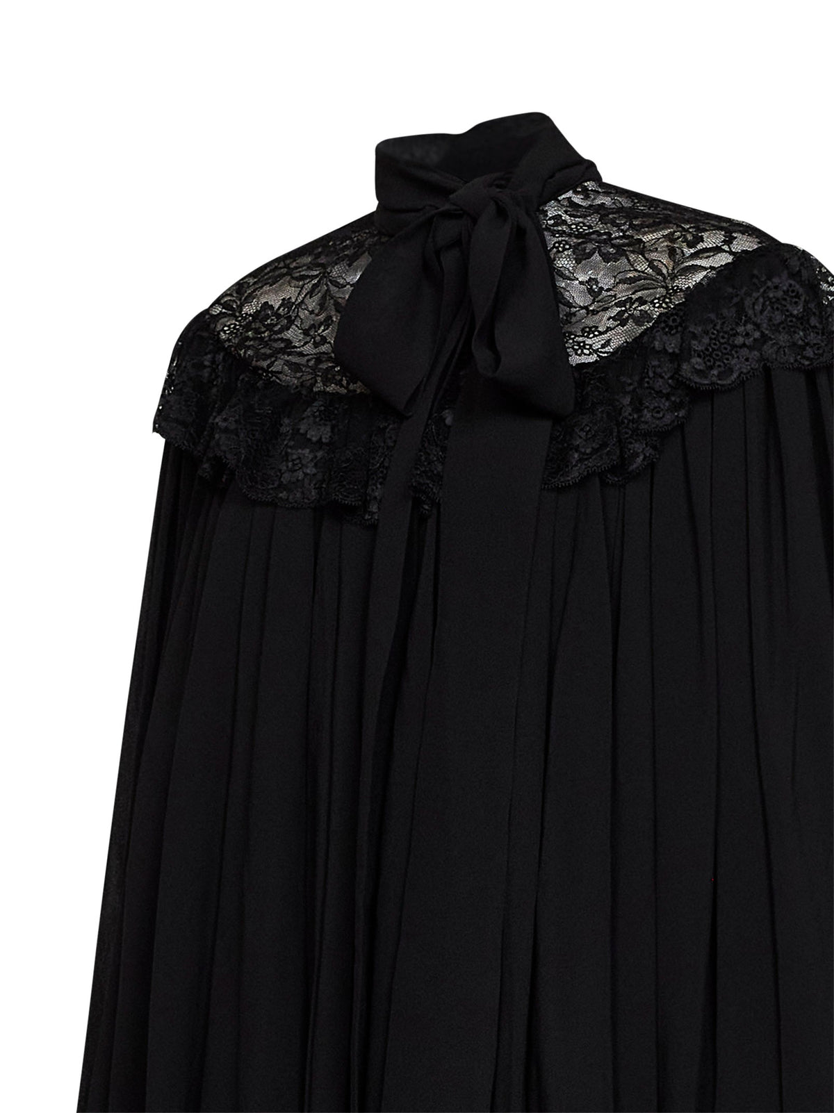 Chloé Women Black Silk Pleated Mini Dress With Lace Yoke CHLOE