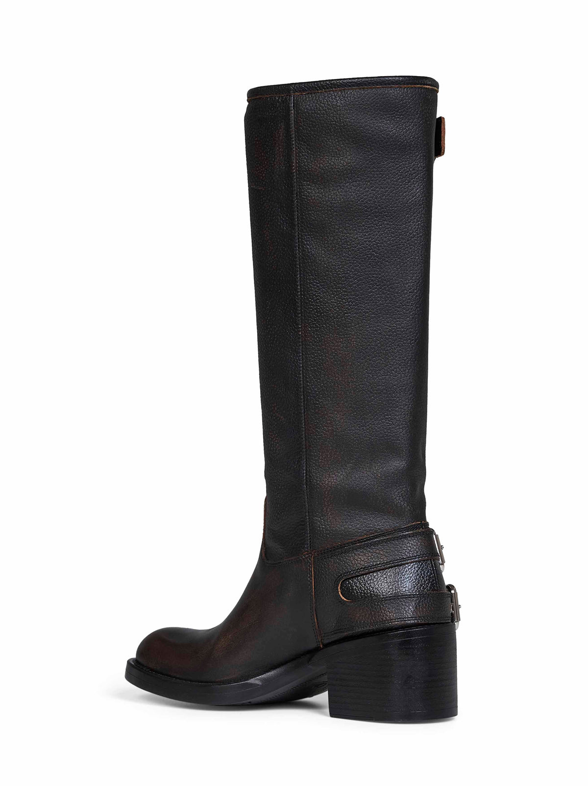 Chloé Women Black Grained Brushed Leather Dakota Biker Boots CHLOE