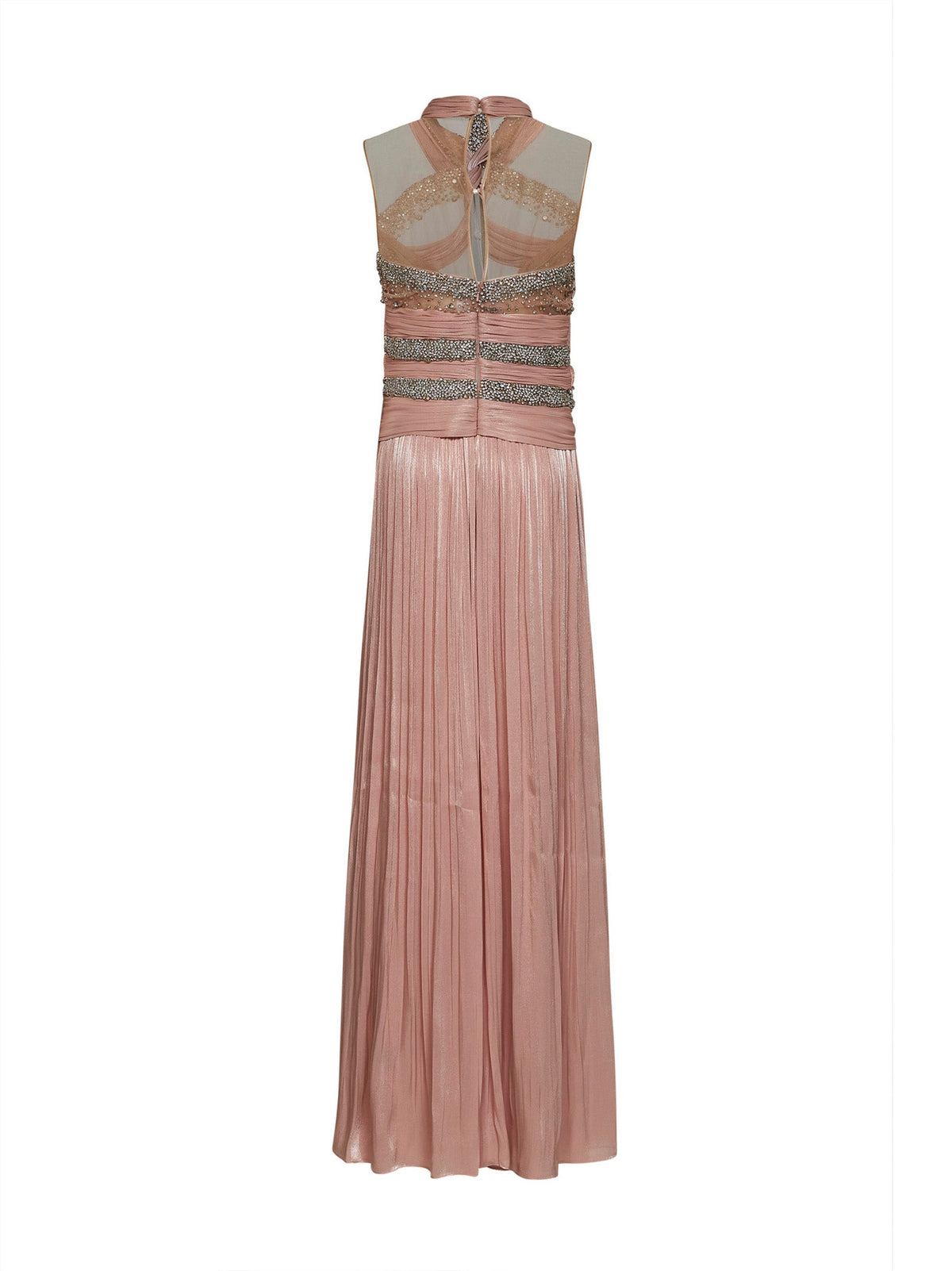 Costarellos Women Nude Pink Crystal-Embellished Lurex Georgette Avalia Gown COSTARELLOS