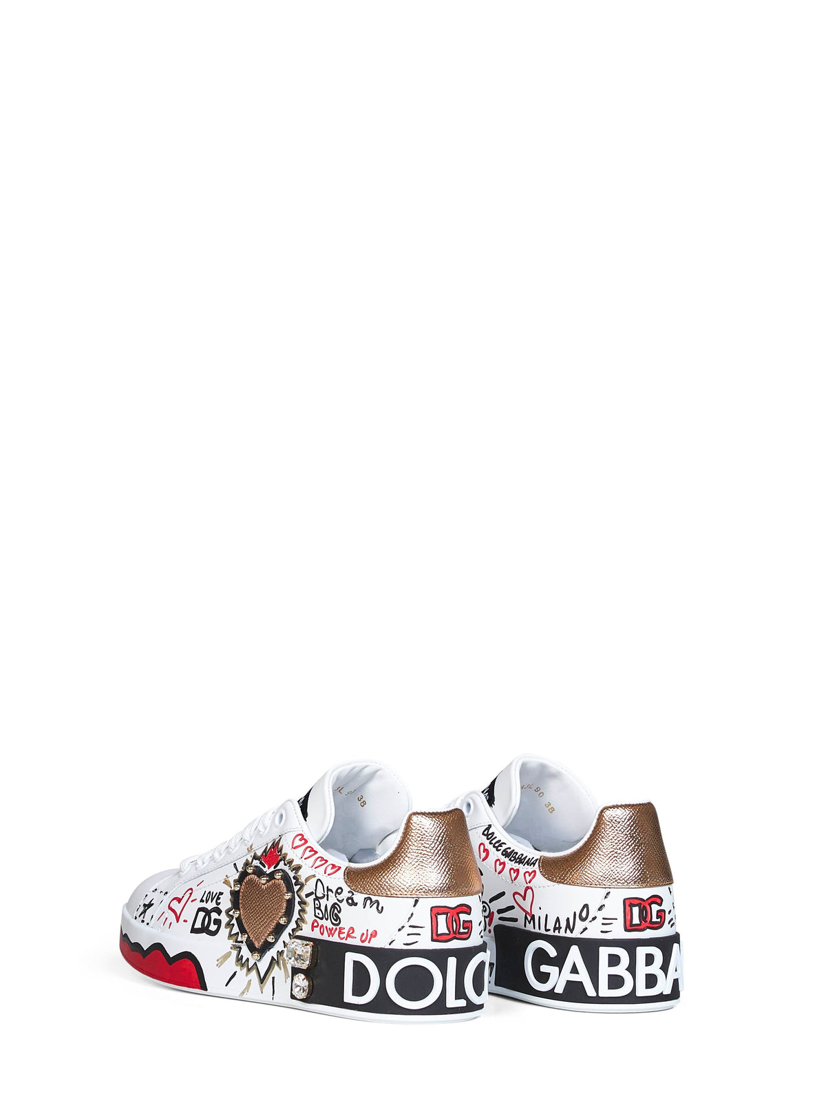 Dolce & Gabbana Women White Hand-Painted Leather Portofino Low-Top Sneakers DOLCE & GABBANA