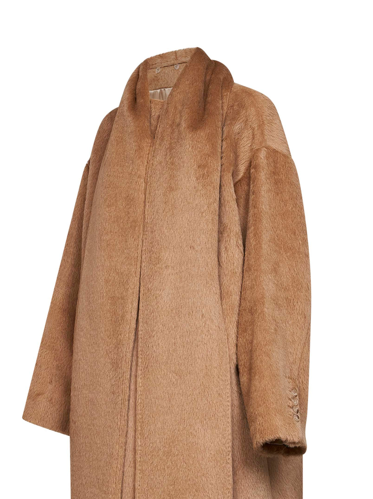 Dolce & Gabbana Women Dark Beige Alpaca And Virgin Wool Scarf Coat DOLCE & GABBANA