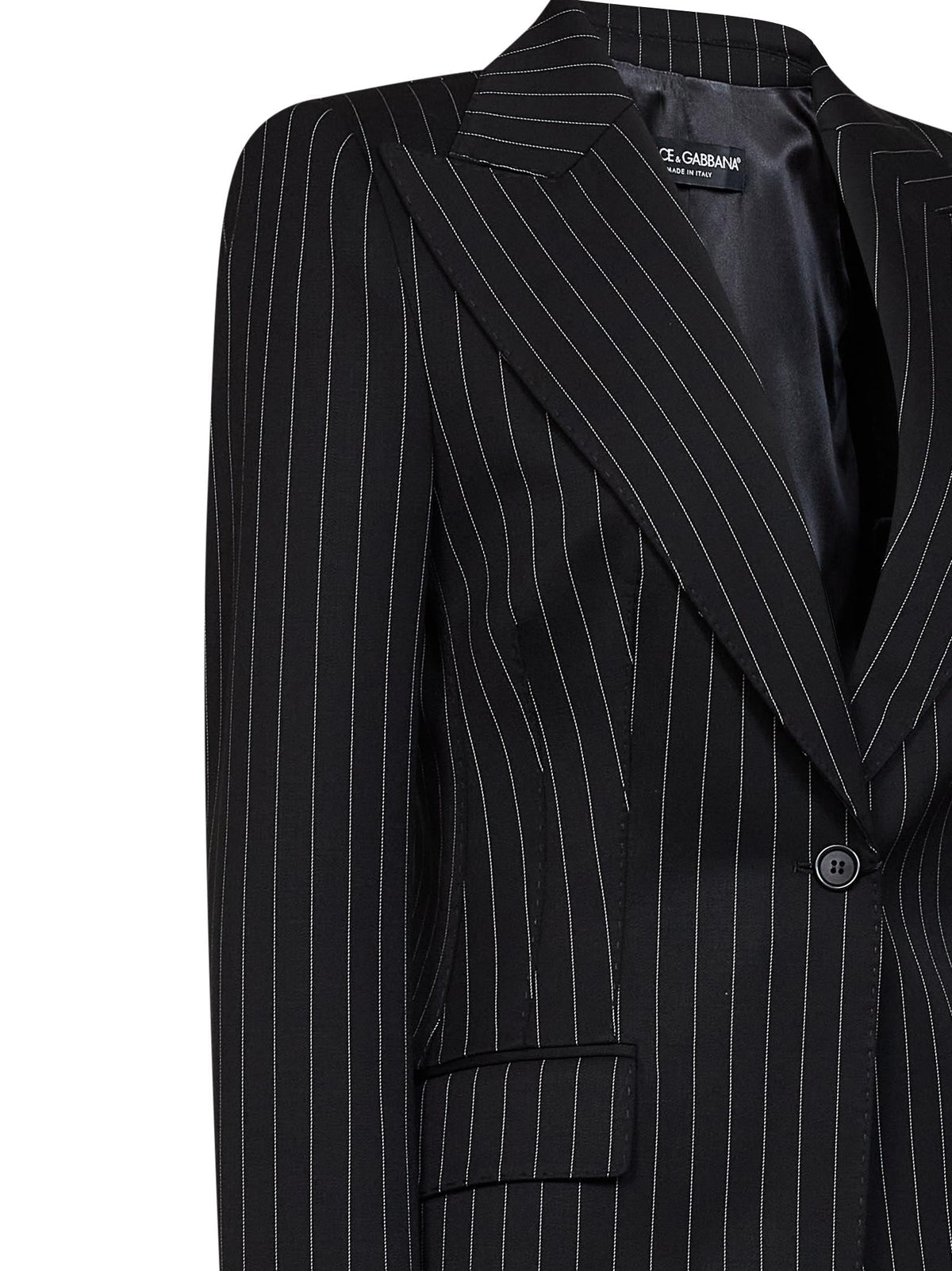 Dolce & Gabbana Women Black Stretch Pinstriped Wool Turlington Single-Breasted Jacket DOLCE & GABBANA
