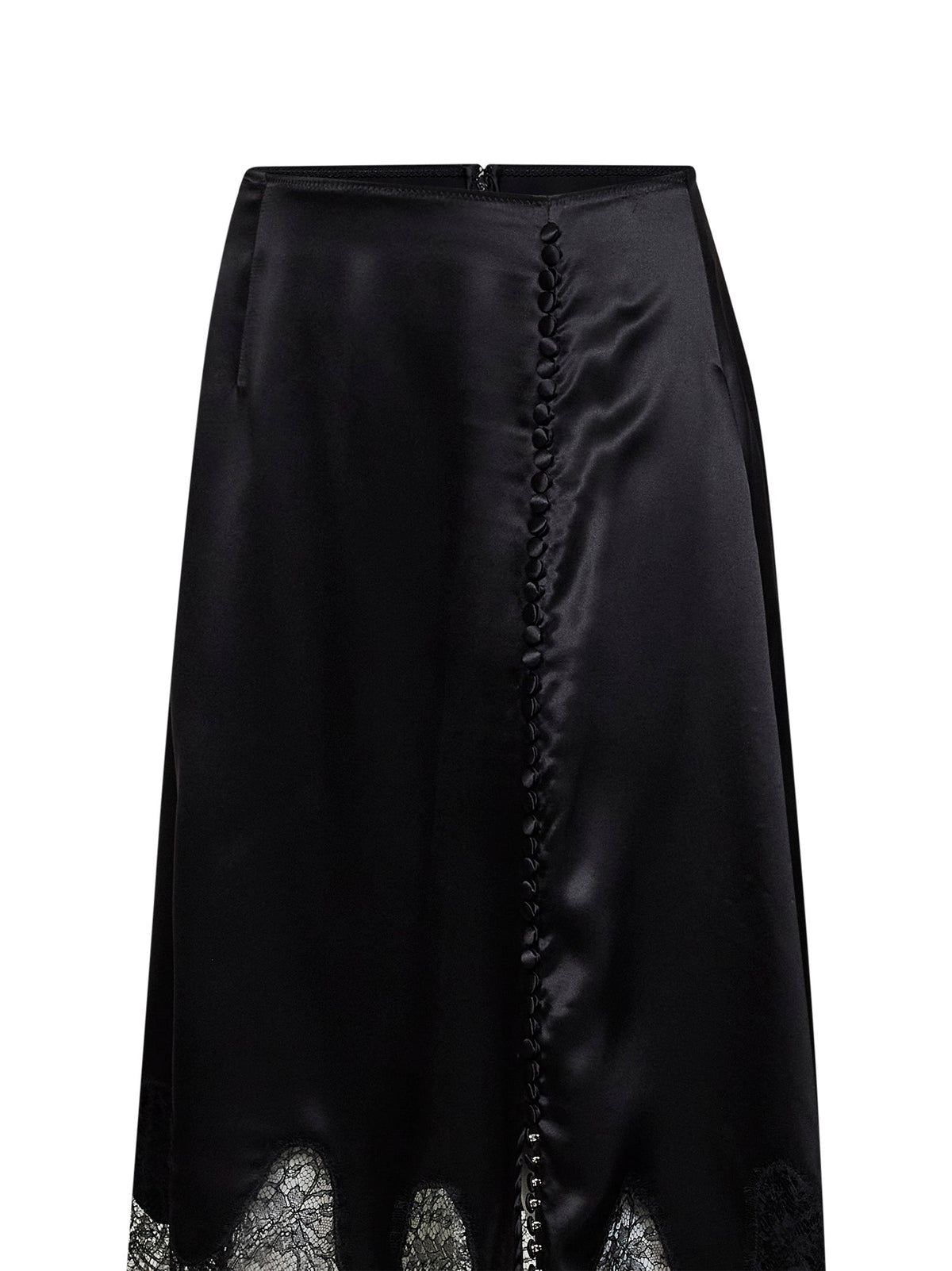 Dolce & Gabbana Women Black Satin Midi Skirt With Lace Inserts DOLCE & GABBANA