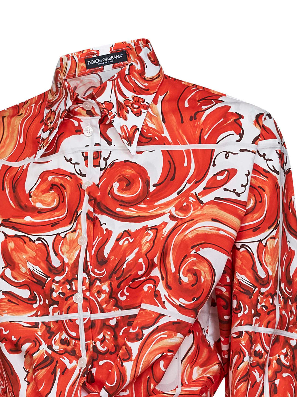 Dolce & Gabbana Women Orange Maiolica-Print Cropped Poplin Tied Shirt DOLCE & GABBANA