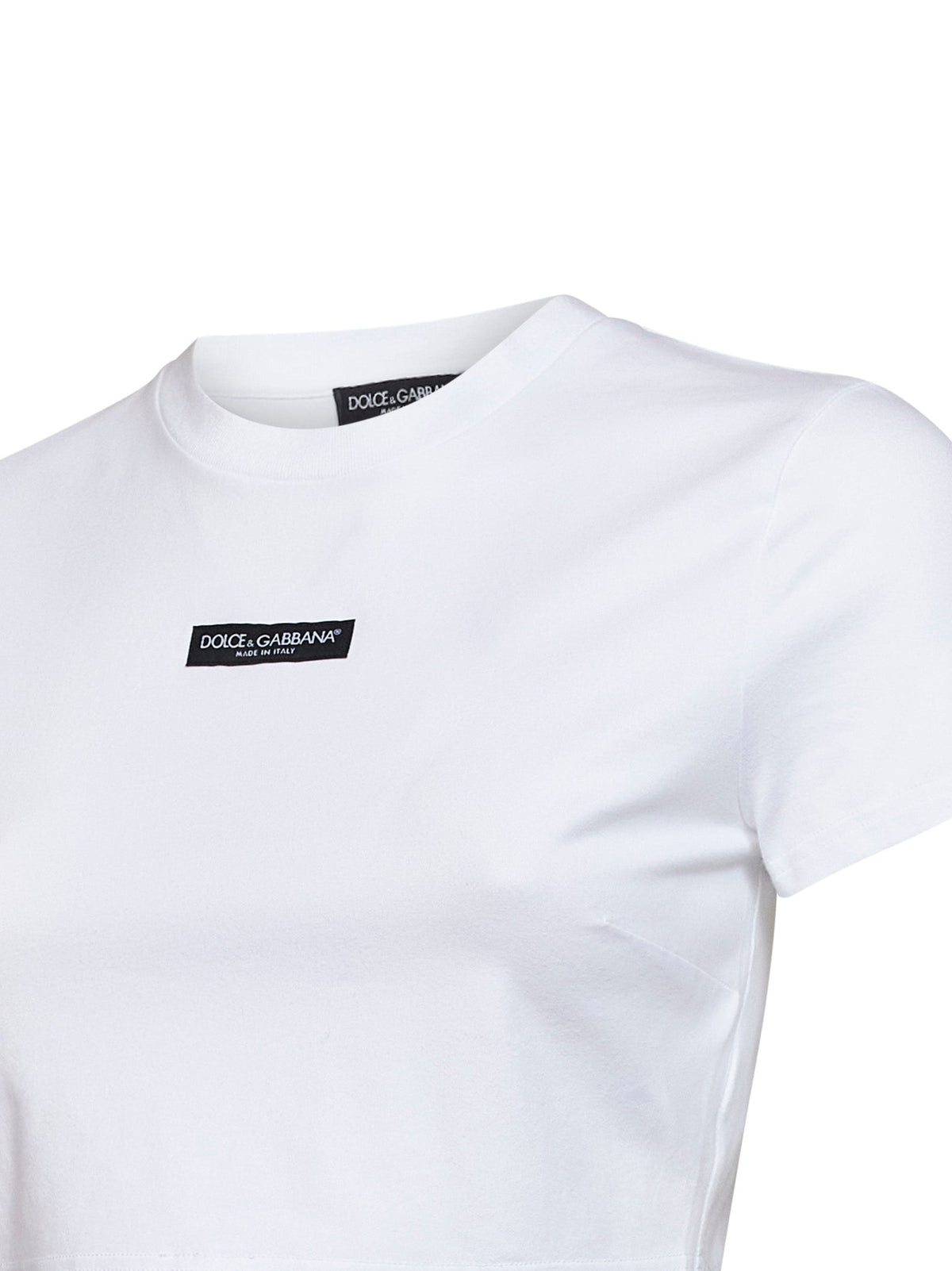 Dolce & Gabbana Women White Stretch Jersey Cropped T-Shirt With Logo DOLCE & GABBANA