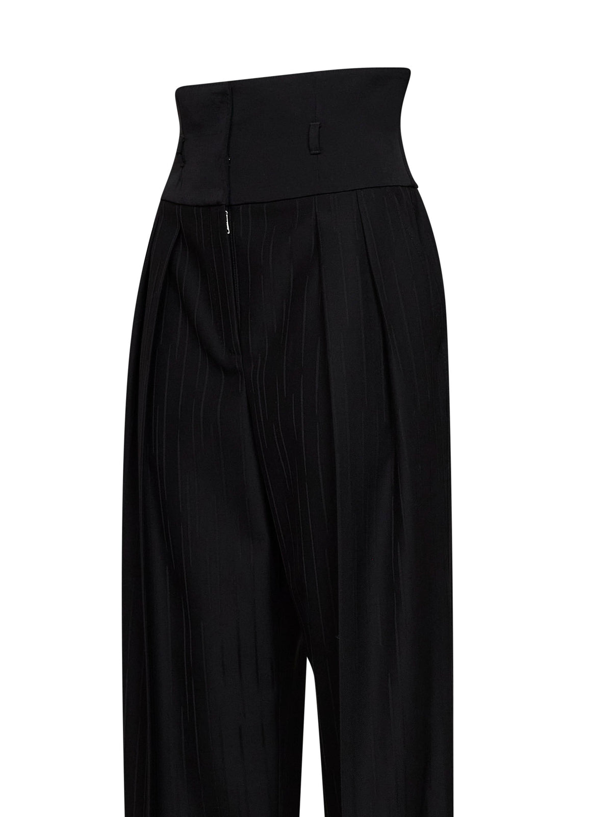 Dolce & Gabbana Women Black Striped Wool Jacquard Trousers With Basque DOLCE & GABBANA