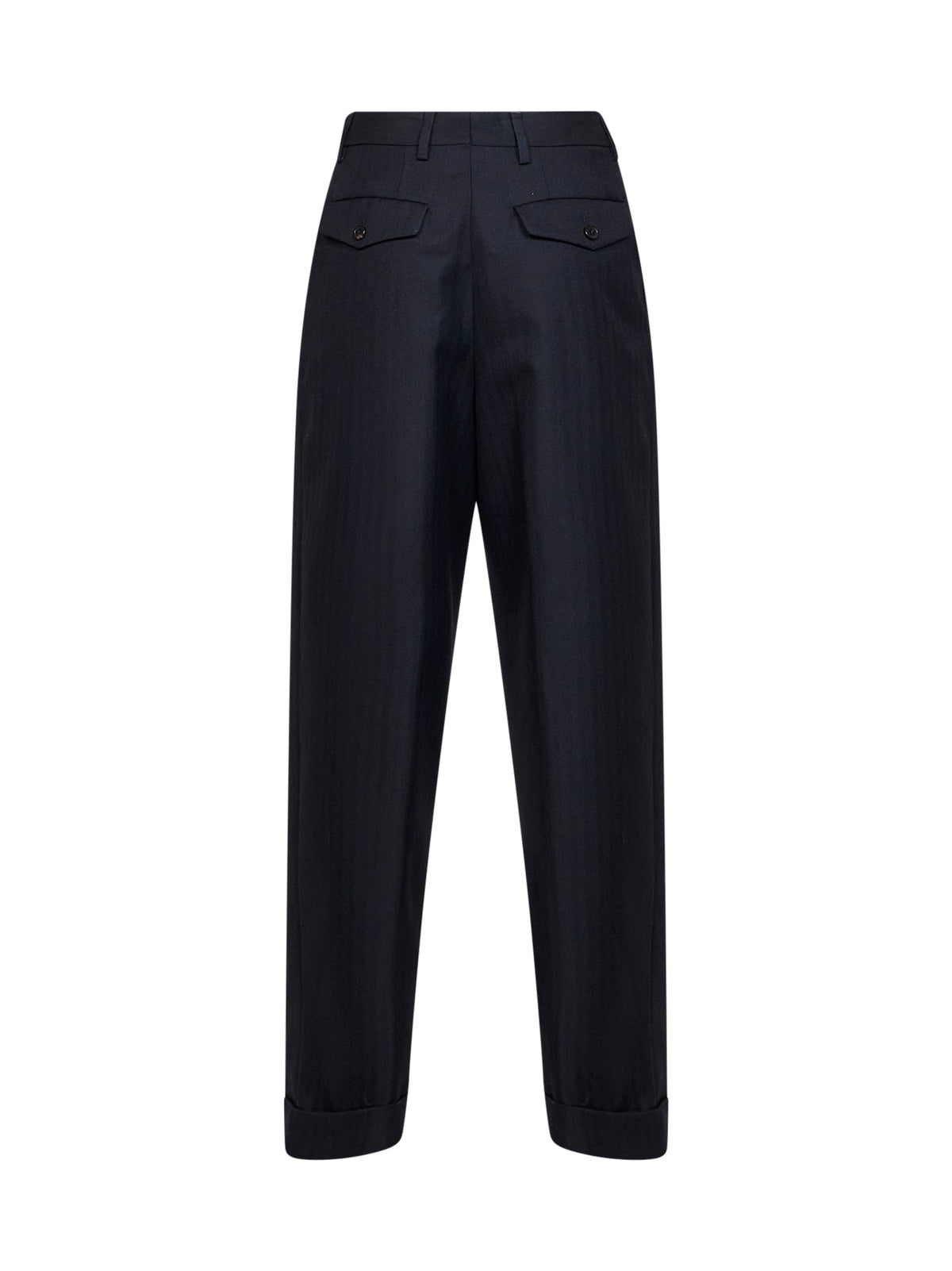 Dries Van Noten Women Navy Blue Chevron Wool Pantan Double-Pleated Trousers DRIES VAN NOTEN