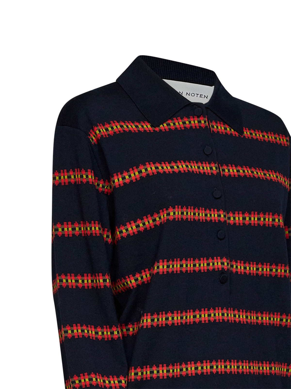 Dries Van Noten Women Navy Blue Striped Knit Long-Sleeved Polo Shirt DRIES VAN NOTEN