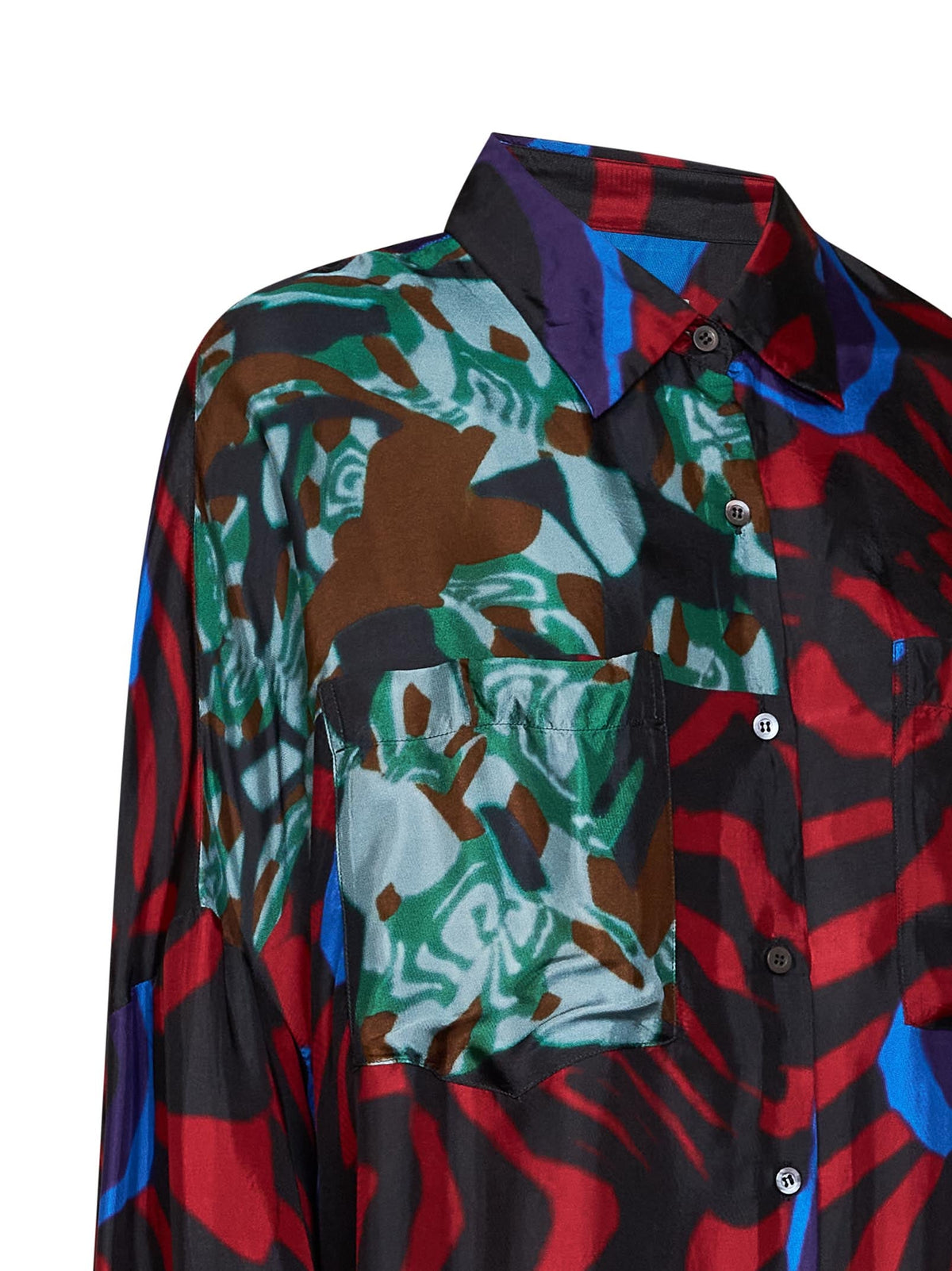 Dries Van Noten Women Red Marbled Clay-Print Fluid Twill Casia Cocoon Shirt DRIES VAN NOTEN
