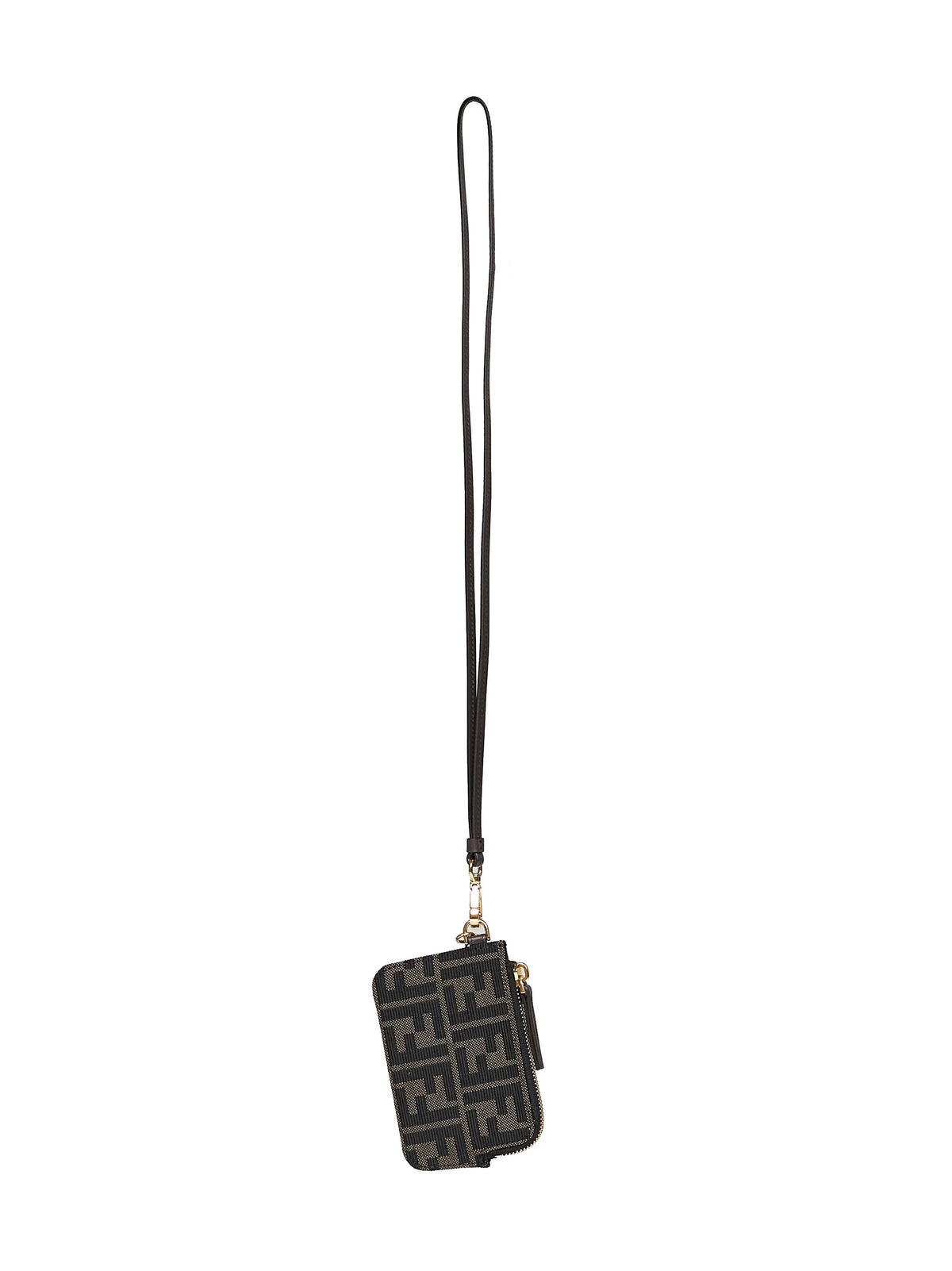 Fendi Women Brown Ff Jacquard Card Case With Strap FENDI