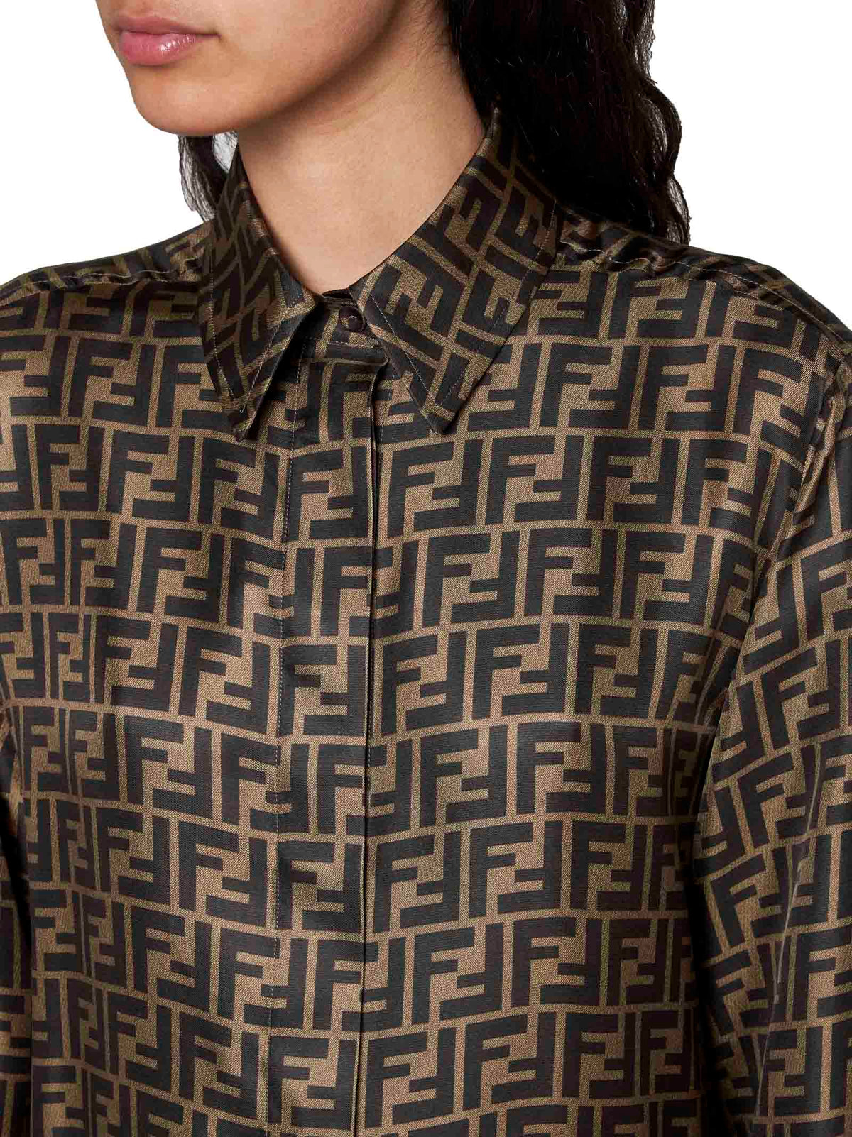 Fendi Women Brown Ff Silk Shirt FENDI