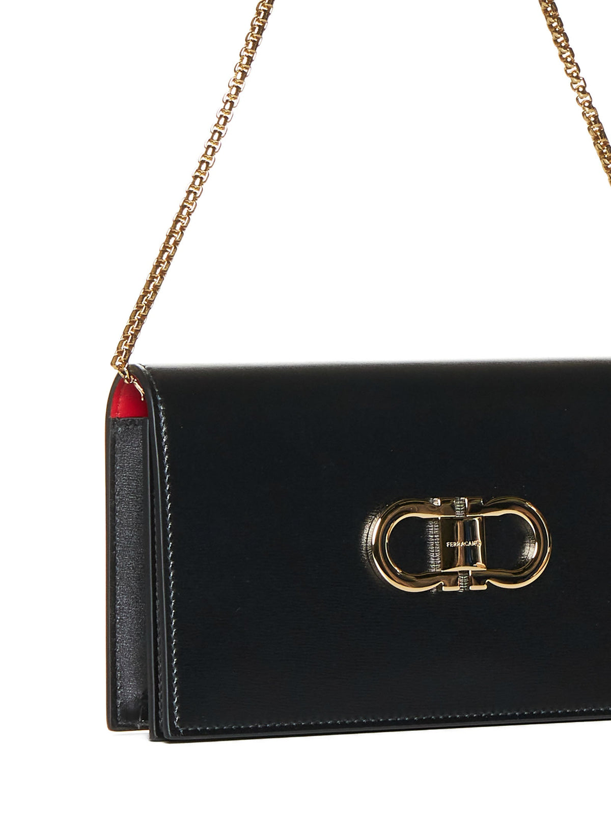 Ferragamo Women Black Double Gancini Mini Bag With Shoulder Strap FERRAGAMO