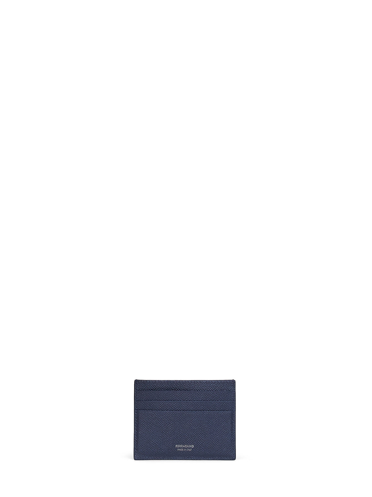 Ferragamo Men Dark Navy Blue Hammered Leather Gancini Credit Card Holder FERRAGAMO