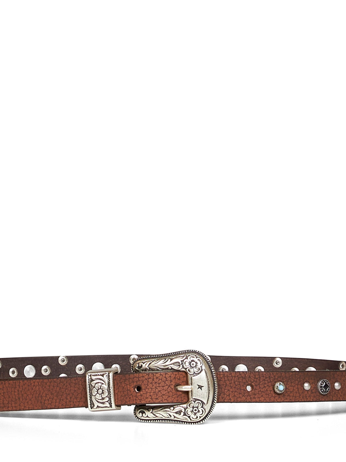 Golden Goose Women Brown Washed Leather Lace Thin Belt With Stud Details GOLDEN GOOSE