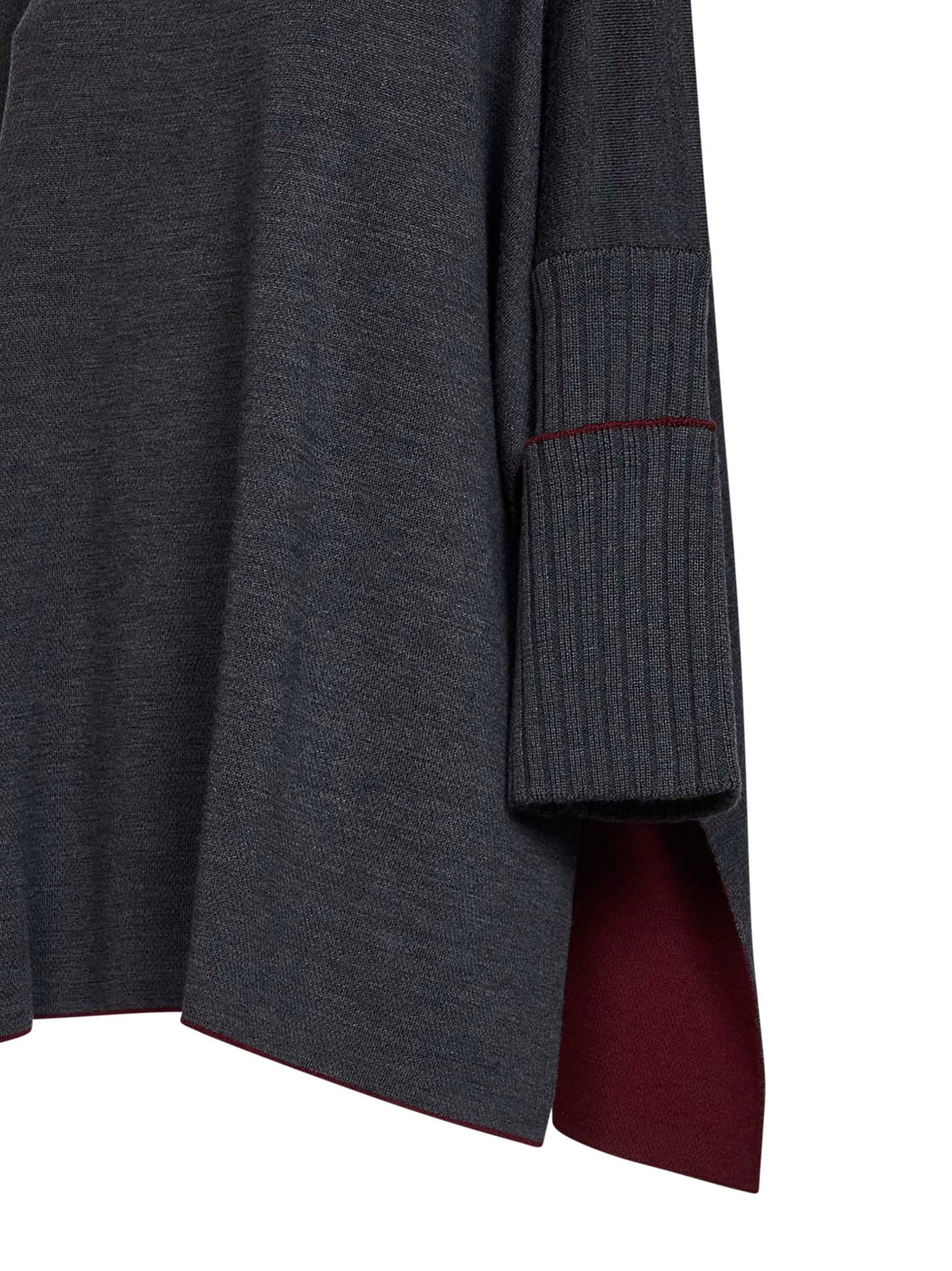 Herno Women Grey Virgin Wool Knit Poncho-Style Top HERNO