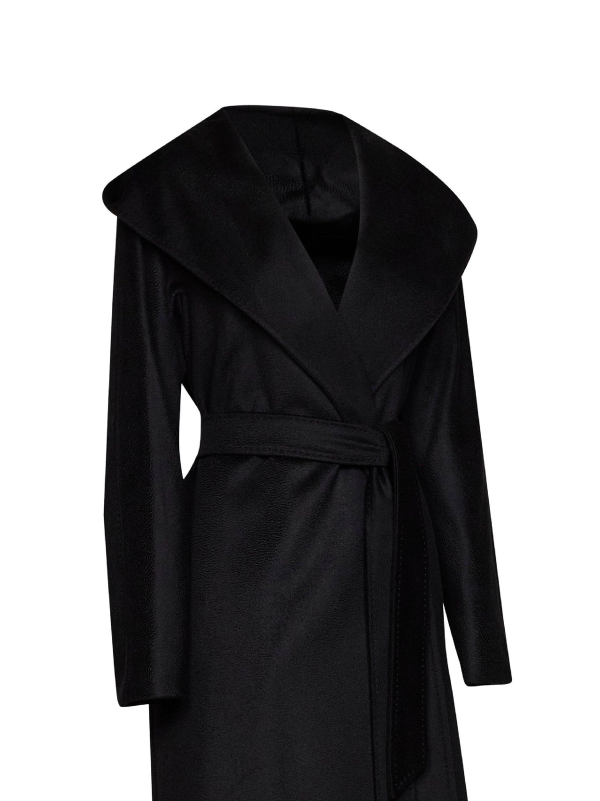 Max Mara Studio Women Black Mstelegia Belted Long Wrap Coat With Hood MAX MARA STUDIO