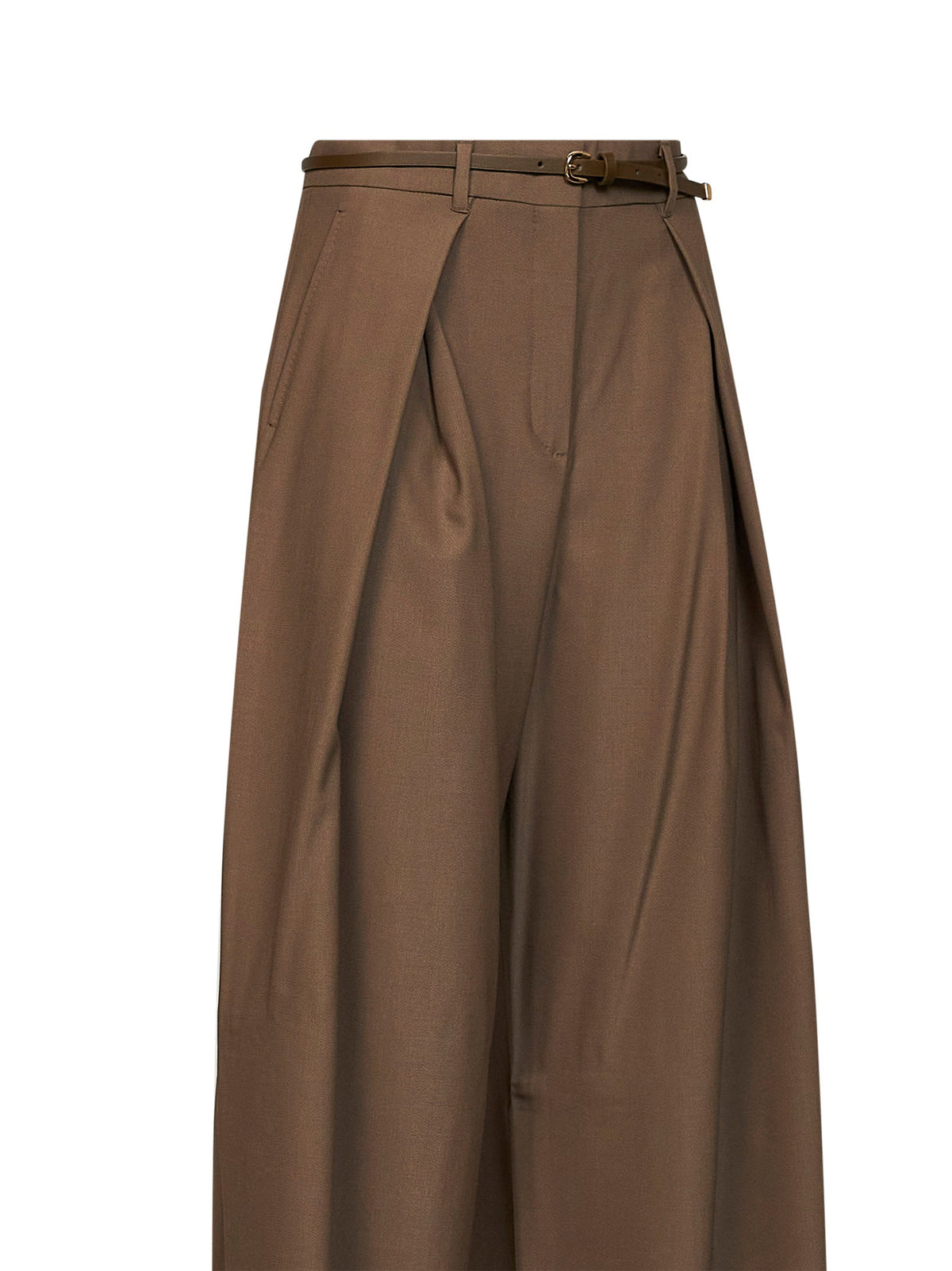 Max Mara Studio Women Khaki Stretch Twill Mstaere Belted Wide-Leg Trousers MAX MARA STUDIO