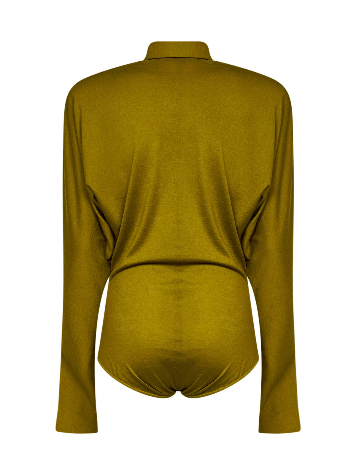 Mugler Women Olive Green Wool-Blend Jersey Polo Bodysuit MUGLER