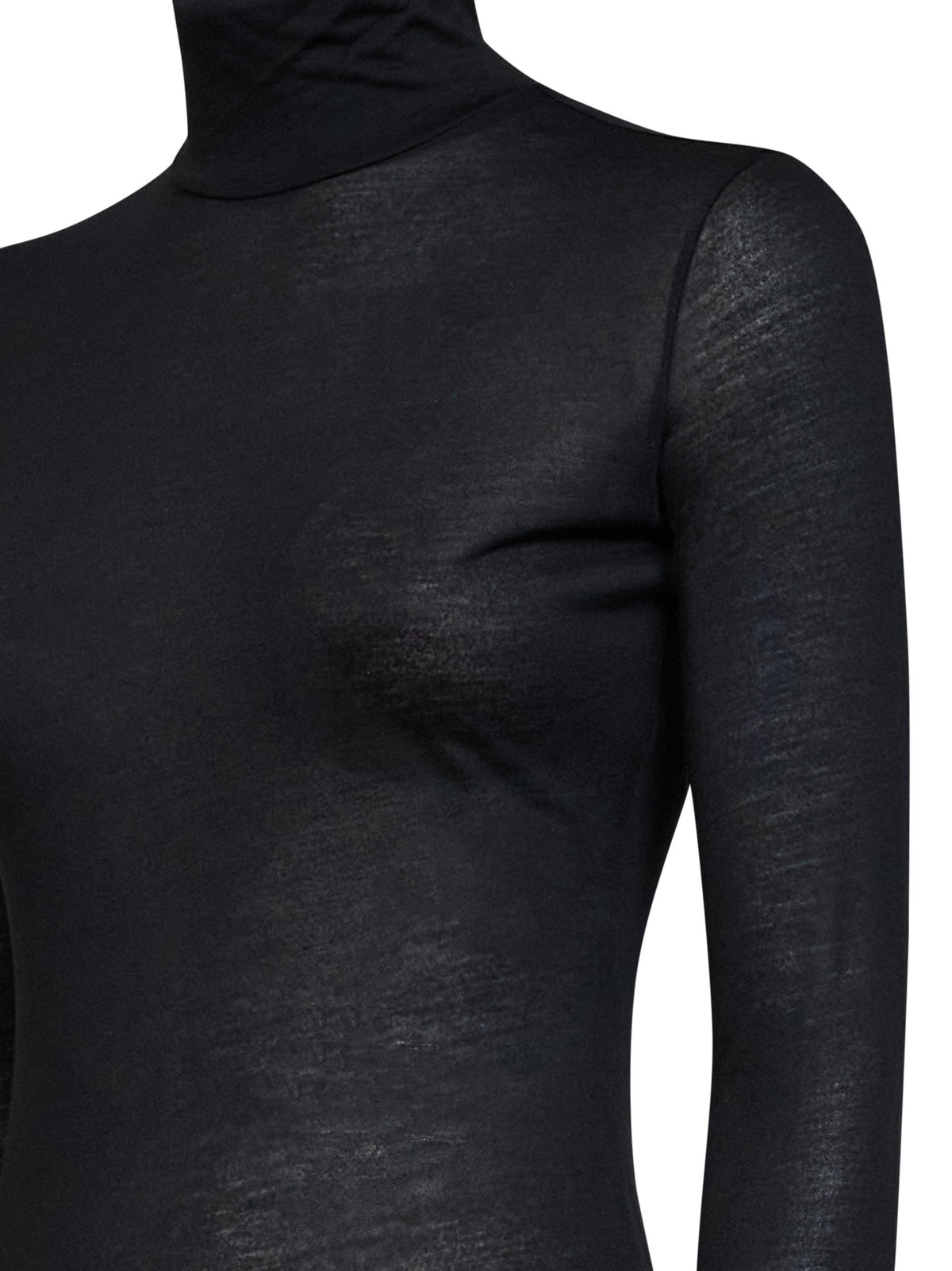 Mugler Women Black Sheer Modal And Silk Jersey Turtleneck Top MUGLER