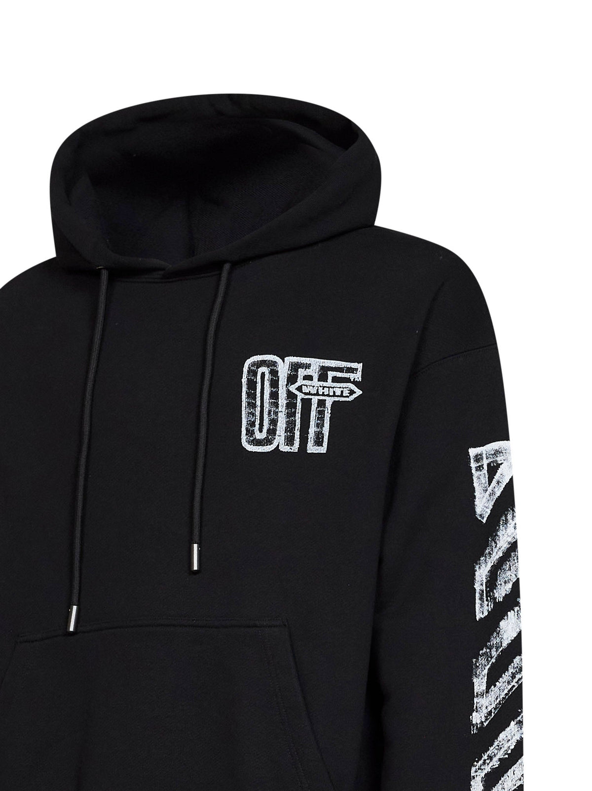 Off White Men Black Cotton Motion Arrow Skate Zip-Up Hoodie OFF-WHITE
