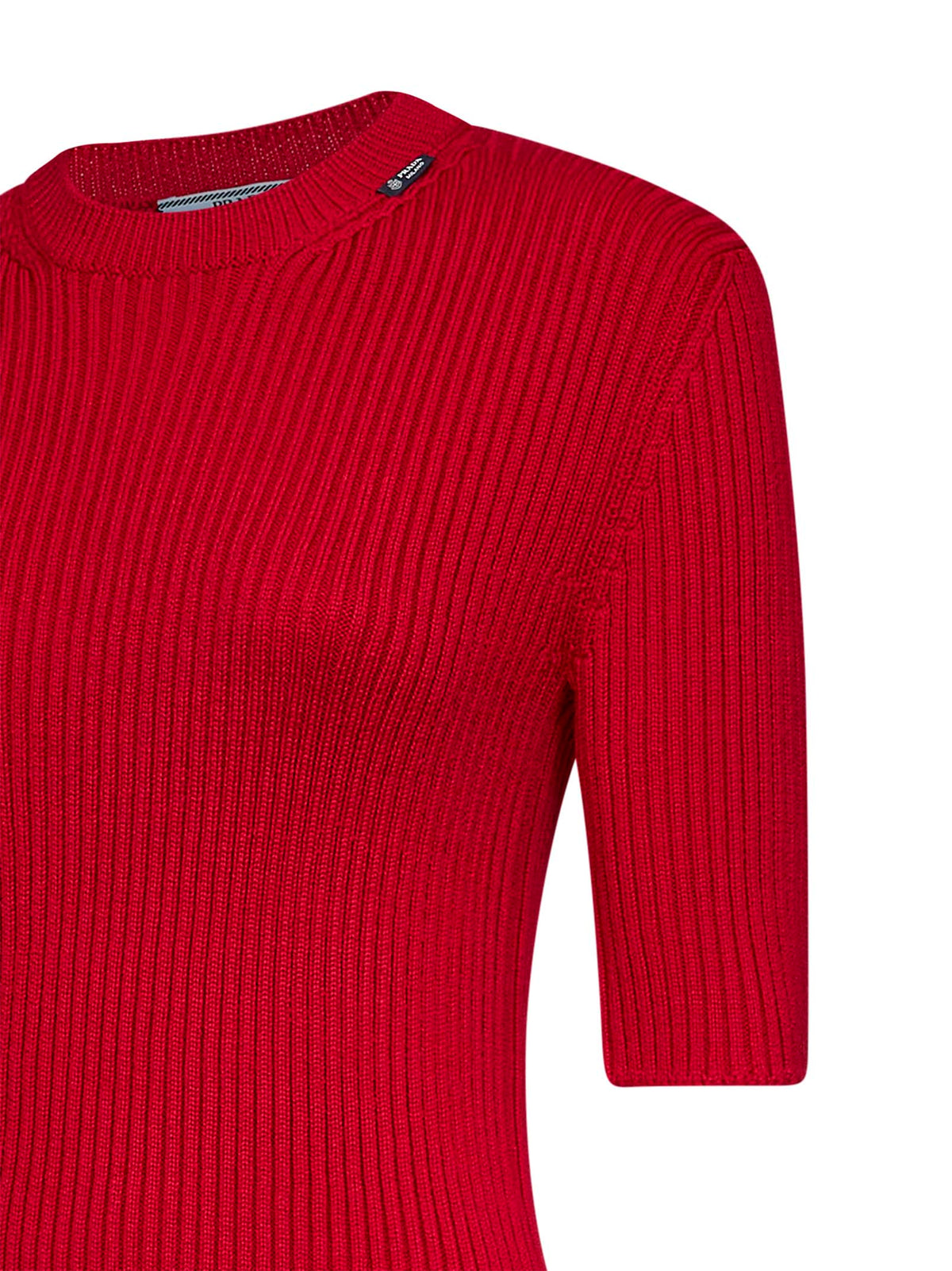 Prada Abbigliamento Women Red English Rib Stitch Knit Virgin Wool Sweater PRADA