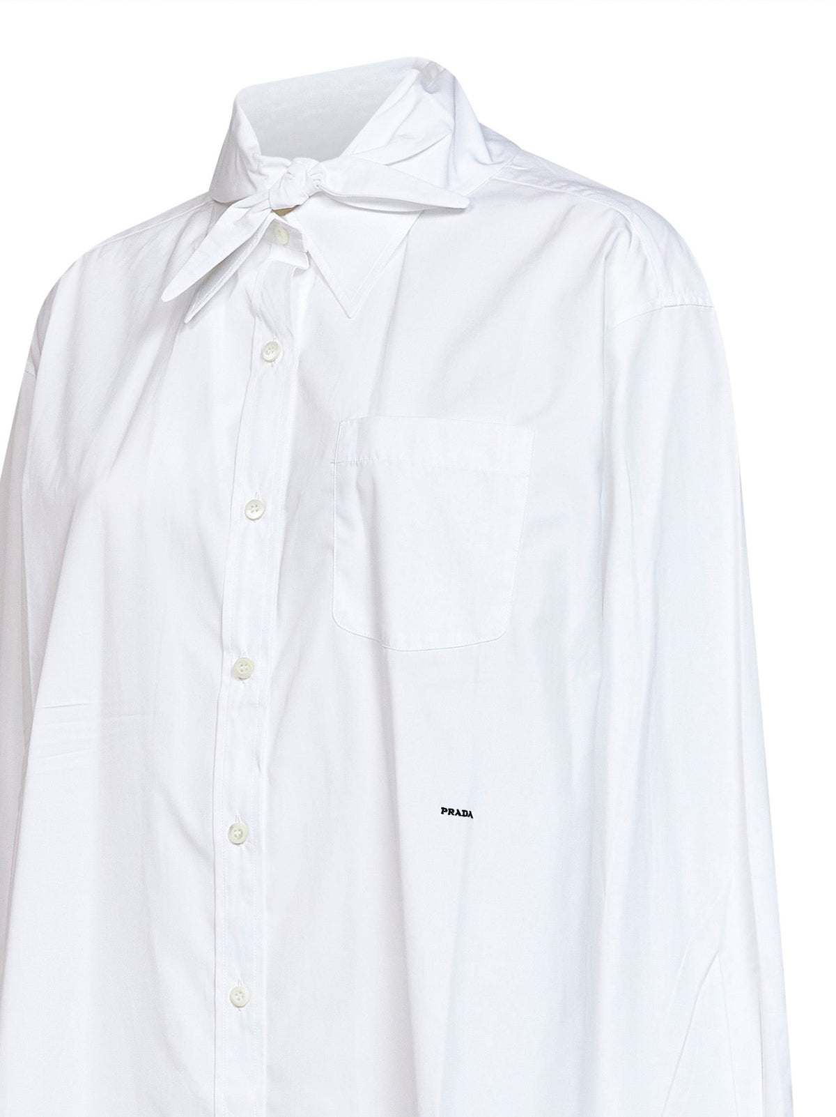 Prada Abbigliamento Women White Poplin Oversized Shirt With Striped Cuffs PRADA
