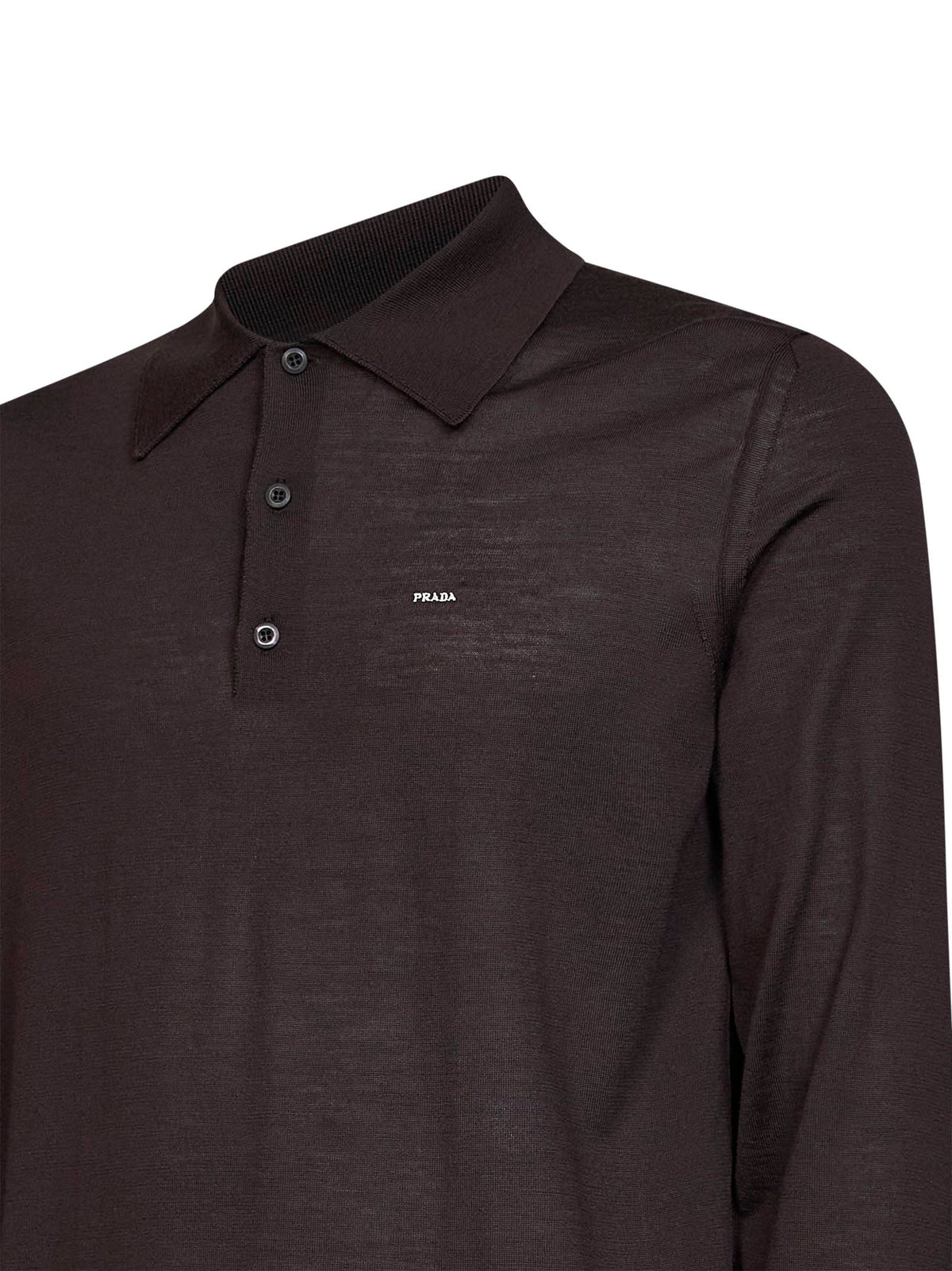 Prada Abbigliamento Men Dark Brown Combed Wool Long-Sleeved Polo Shirt PRADA