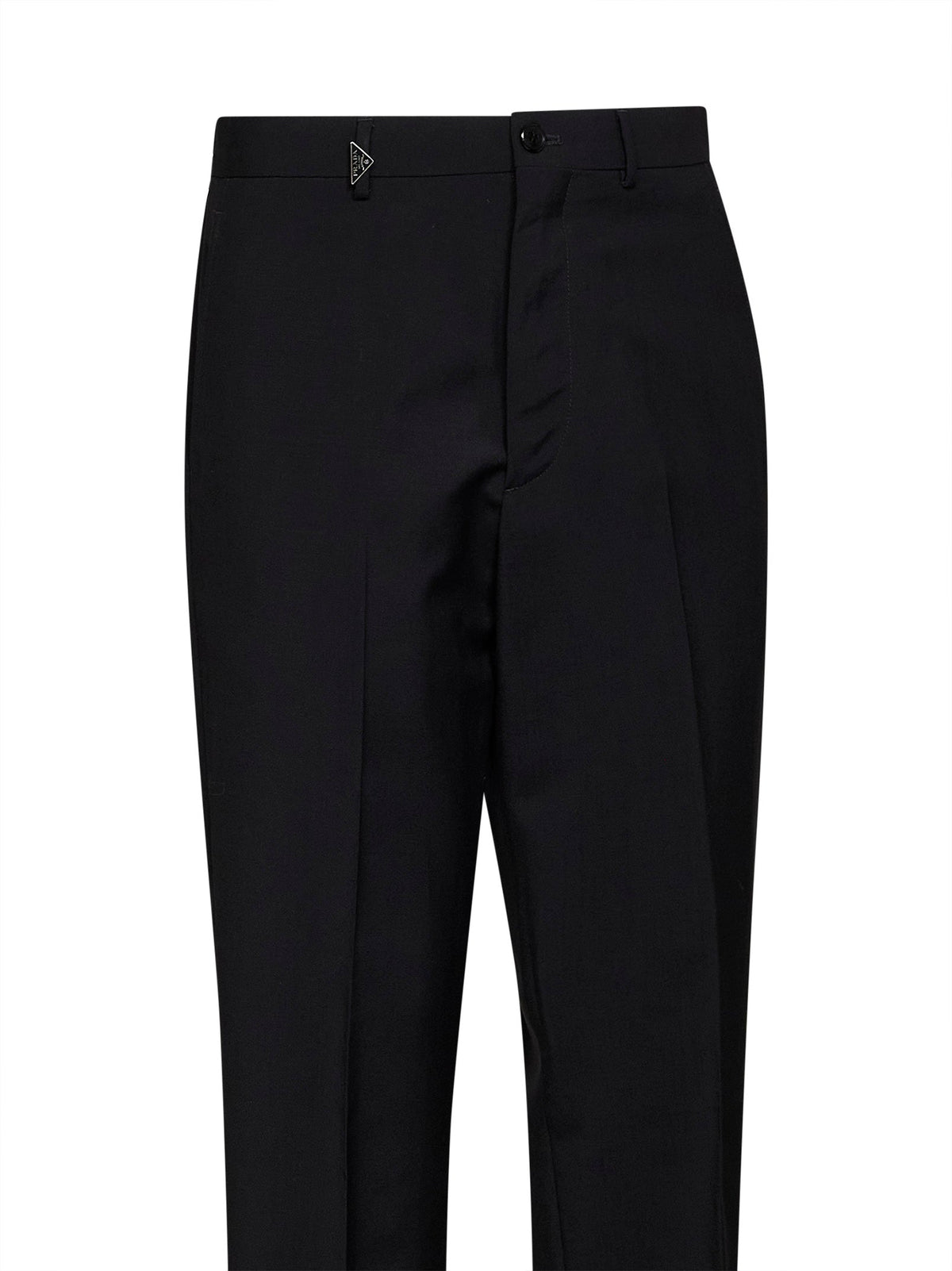 Prada Abbigliamento Men Black Mohair-Wool Trousers With Triangle Logo PRADA
