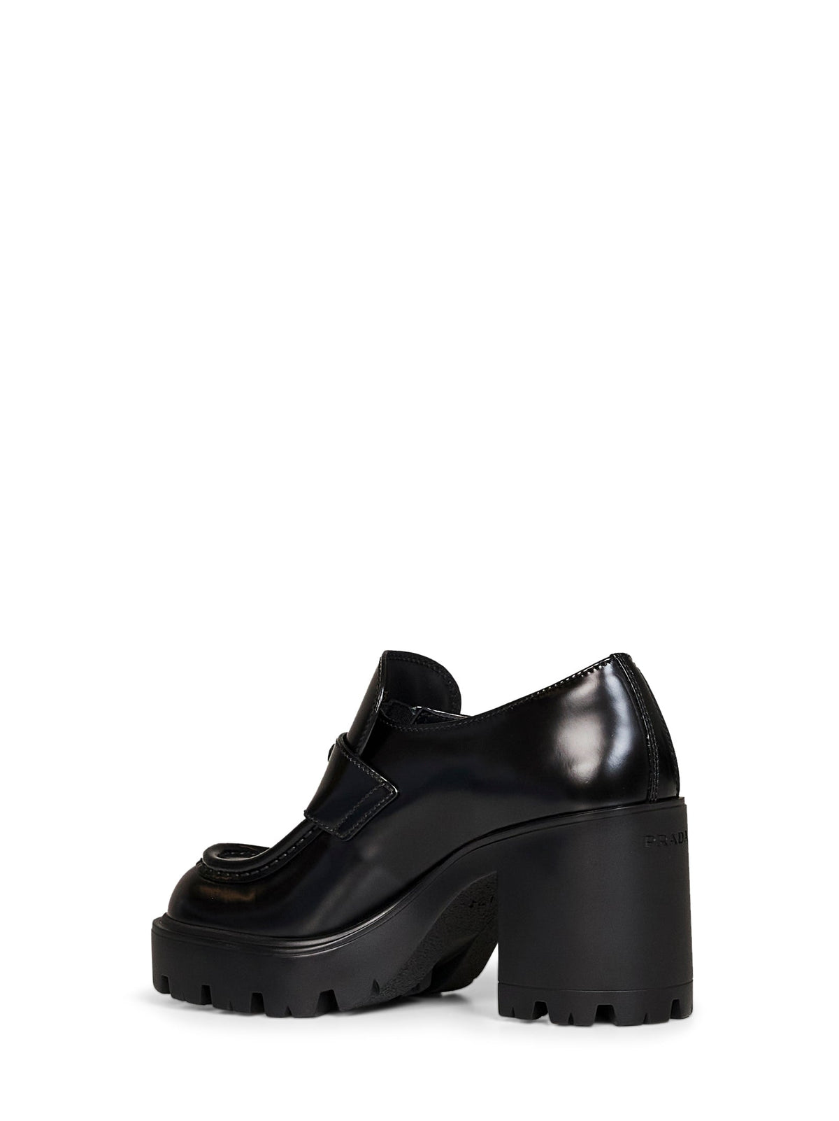 Prada Calzature Women Black Brushed Leather Heeled Loafers PRADA