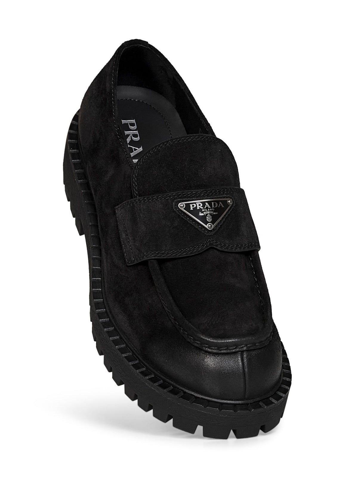Prada Calzature Men Black Vintage-Effect Nubuck Loafers PRADA