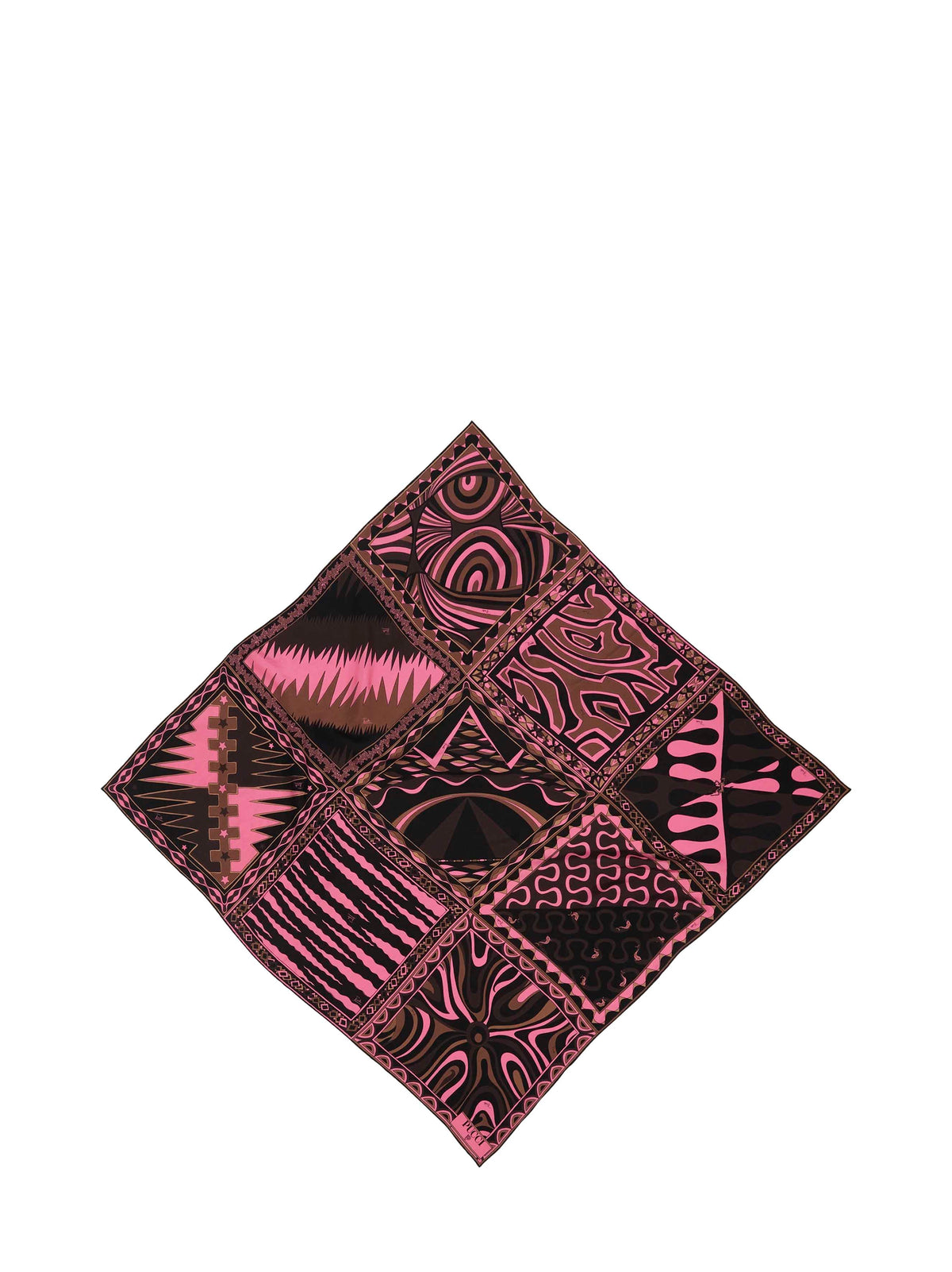 Pucci Women Brown And Coral Marmo And Leocorno-Prints Silk Twill Scarf PUCCI