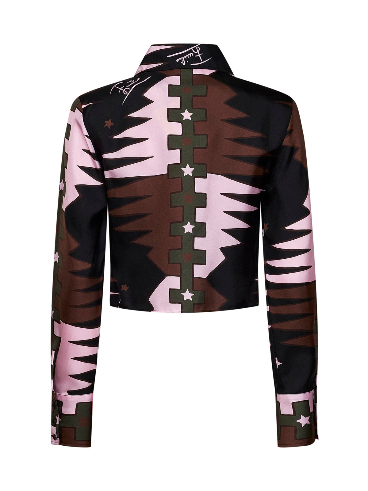 Pucci Women Khaki And Pink Valdimontone-Print Silk Twill Cropped Shirt PUCCI