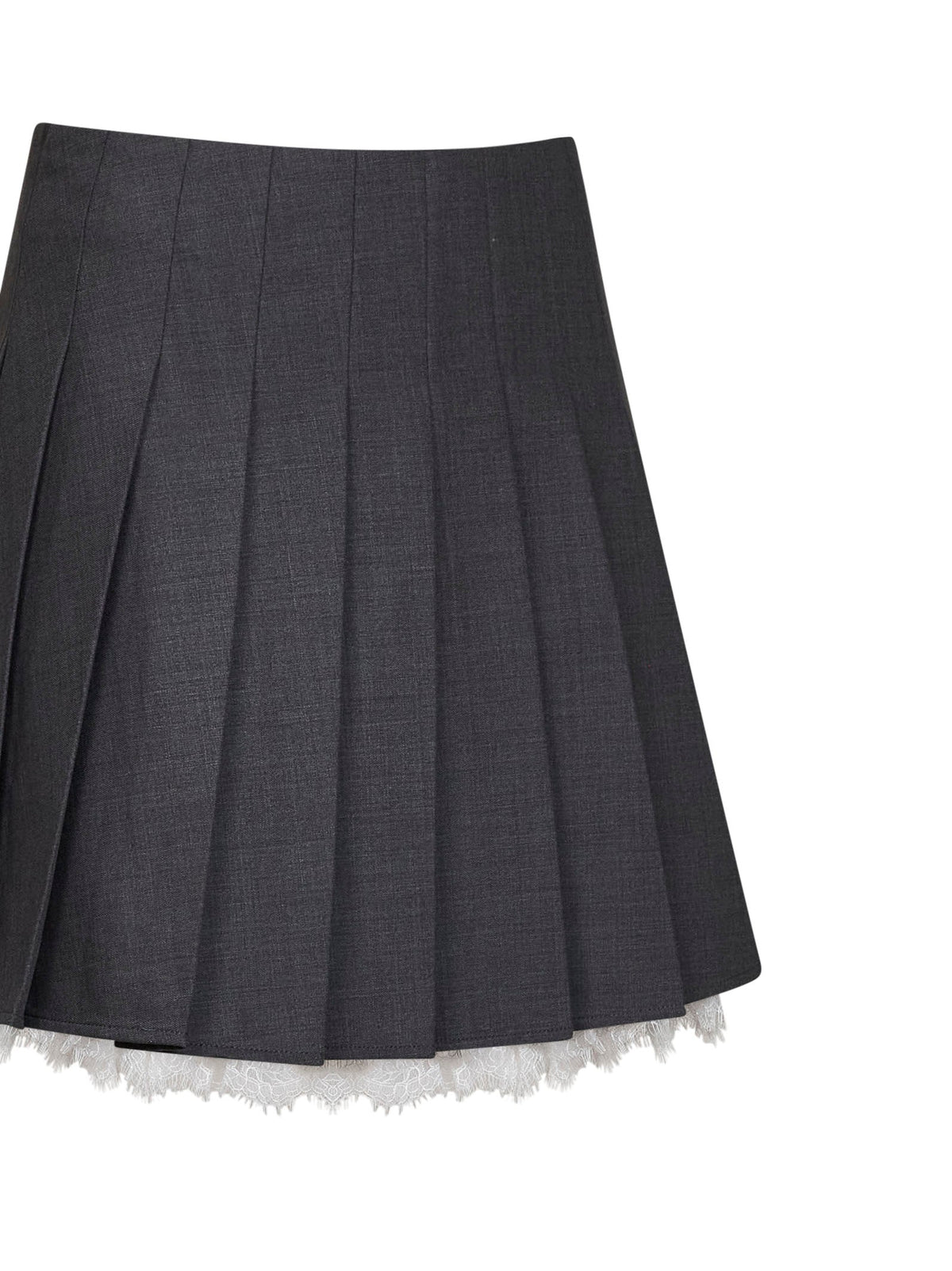 Self Portrait Women Grey Wool Blend Pleated Mini Skirt With Lace Insert SELF-PORTRAIT