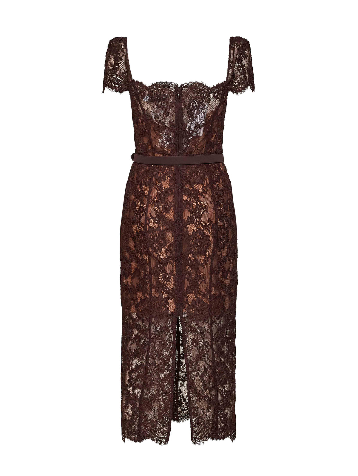 Self Portrait Women Brown Floral Lace Belted Midi Dress SELF-PORTRAIT