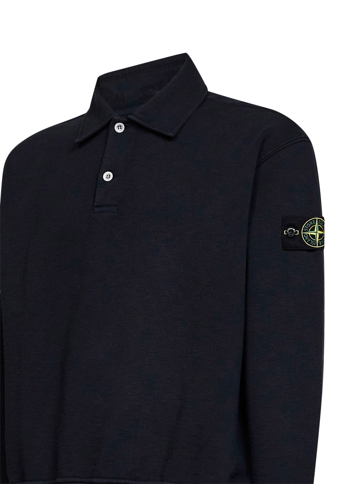 Stone Island Men Navy Blue Tubular Cotton Oversized Polo-Style Sweatshirt STONE ISLAND
